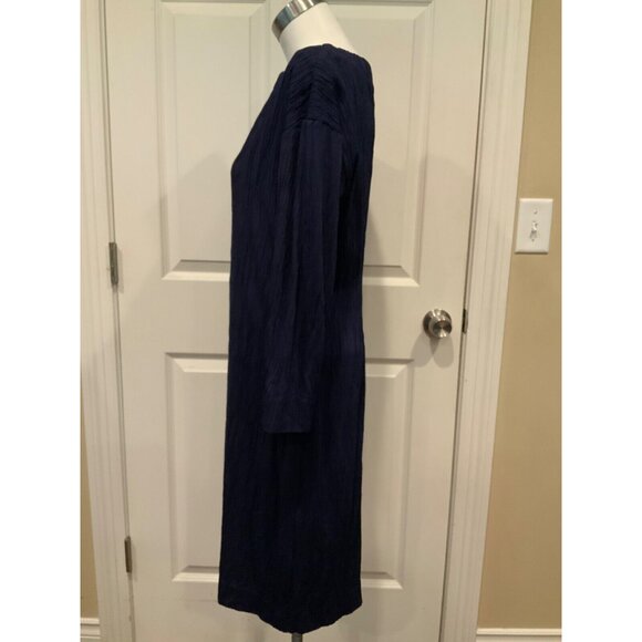 MM. Lafleur Navy Blue Crinkle Textured Boat Neck Shift Dress, Size M - Picture 5 of 10